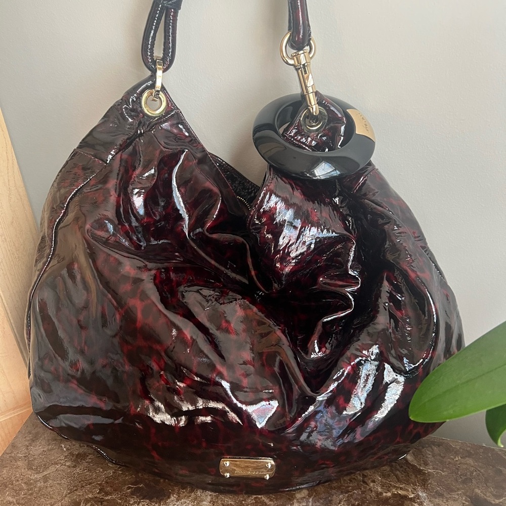 Jimmy Choo Burgundy Leopard Patent Leather Women's Bag